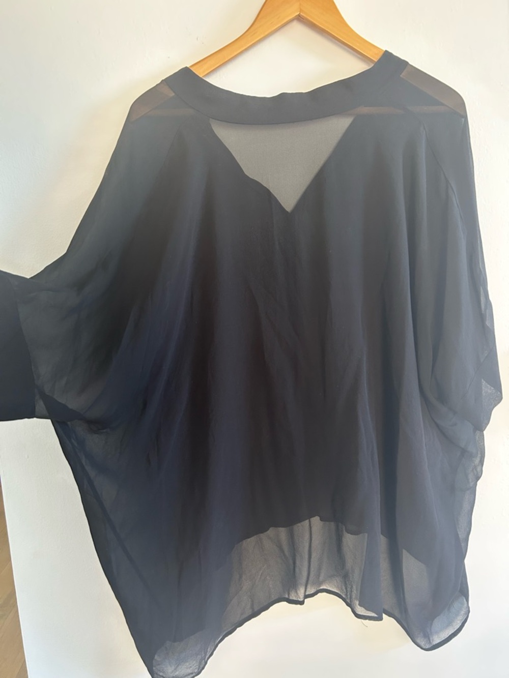 Eileen Fisher Black Sheer V-Neck Tunic Blouse - Picture 3 of 4